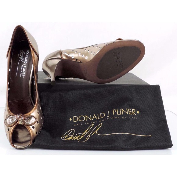 Donald J Pliner Zazas Designer Open Toe Dress Pumps Beige / Bronze / Pewter 7.5 - Picture 10 of 10